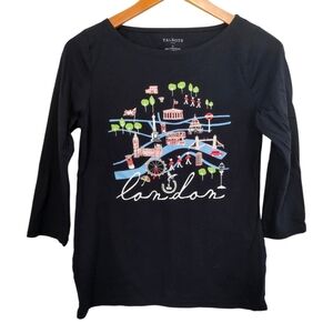 Talbot's Navy London Print 3/4 Sleeve Top